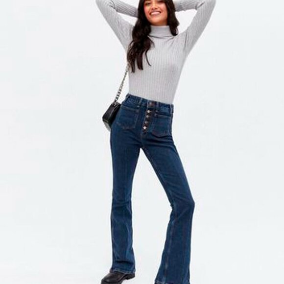 NEW LOOK Brooke Denim Jeans Flare Jeans High Rise Button Fly From Ireland Size 8 - Picture 1 of 11